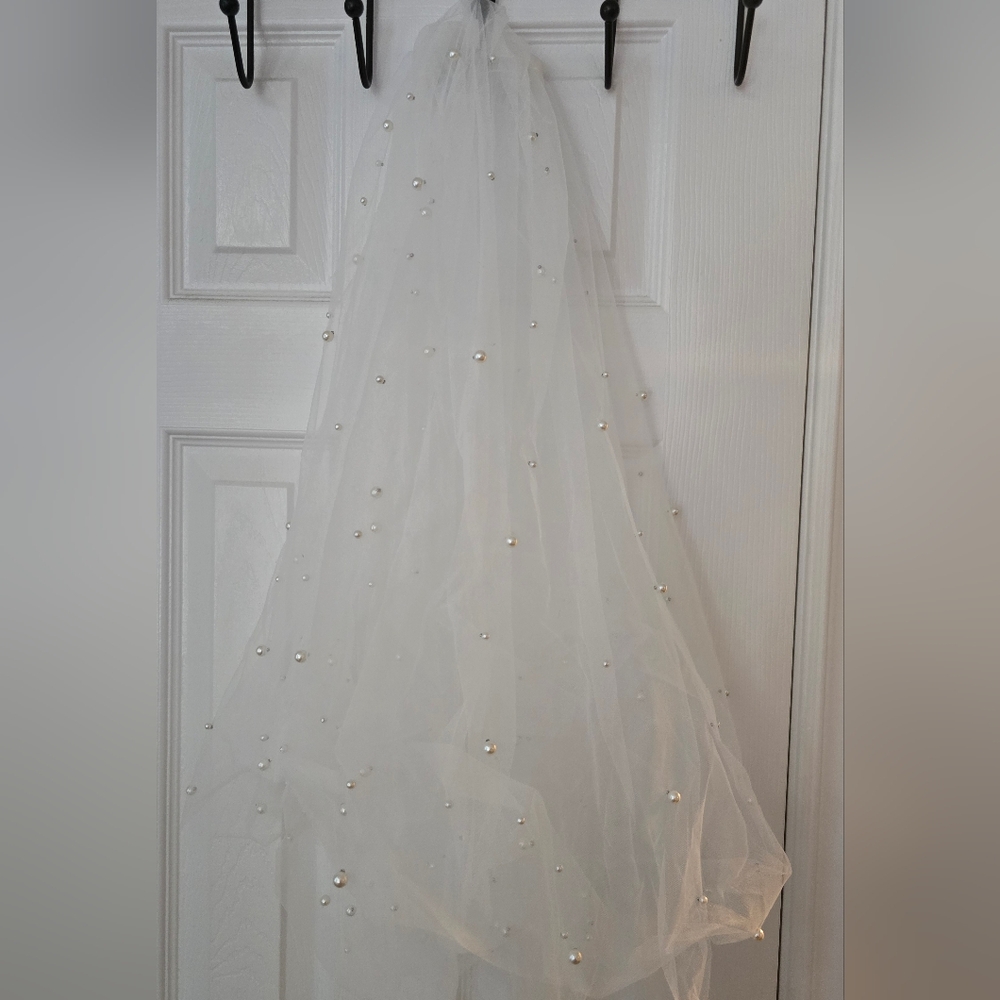Elegant White Beaded Veil
